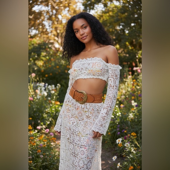 NWT Medium Dolls Kill Sugar Thrillz Country Charm Crotchet Crop Top Long Sleeves - Picture 3 of 12